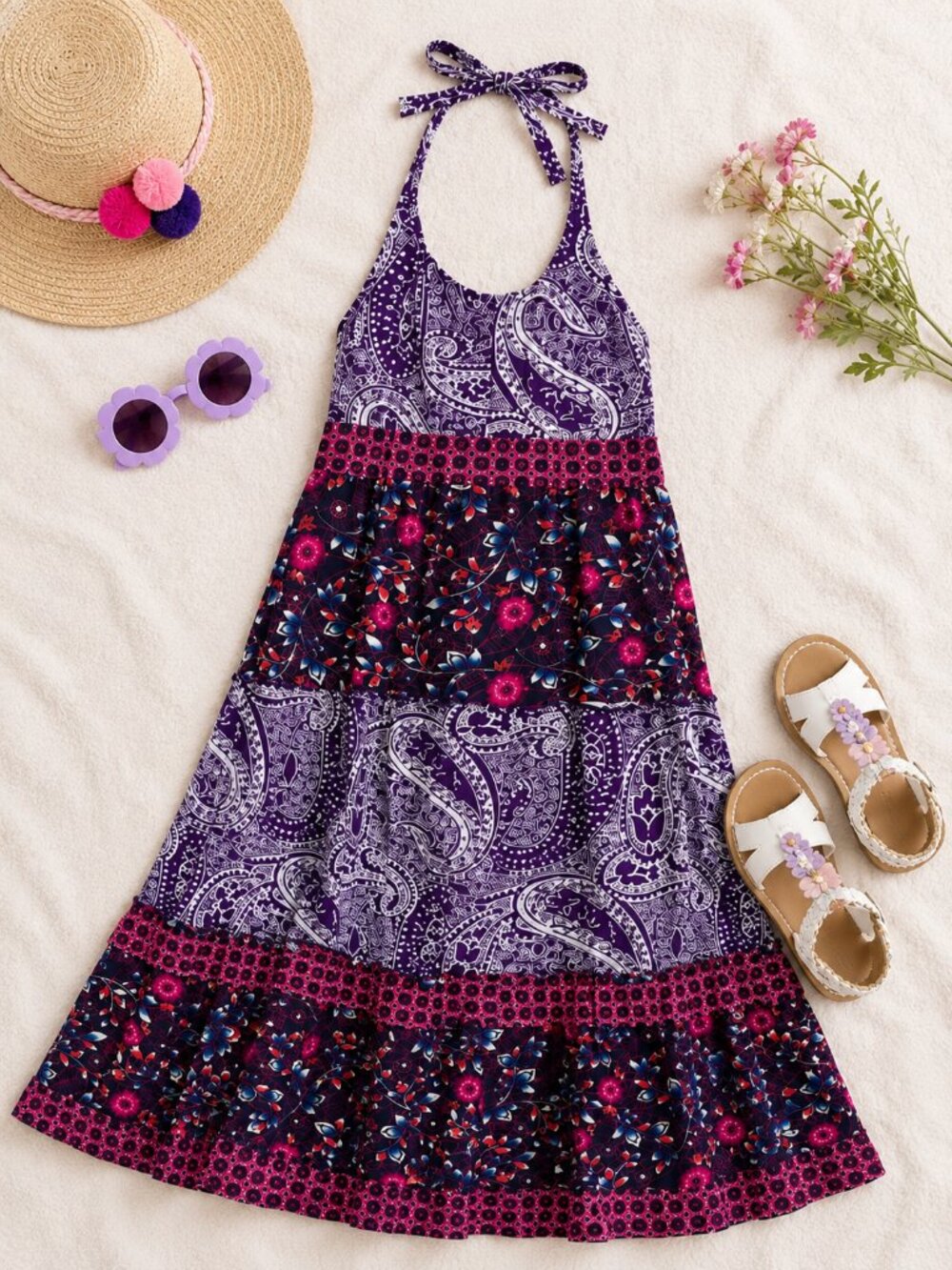 Mossimo Supply Co Kids Purple Boho Halter Dress Size Large 100% Cotton